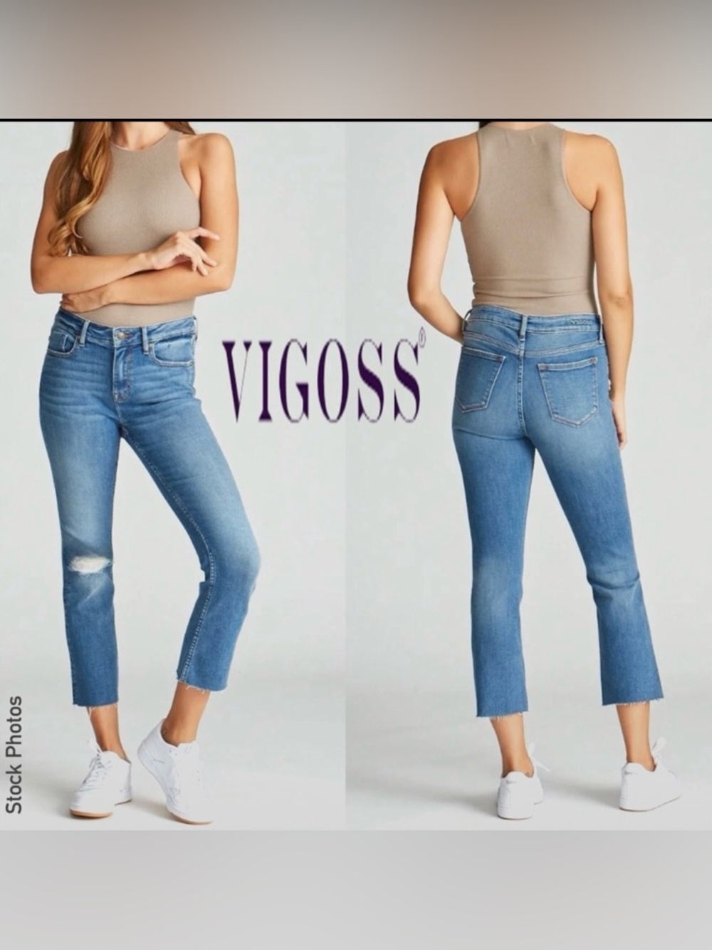 VIGOSS Stevie Crop Straight Raw Hem Jeans (28)